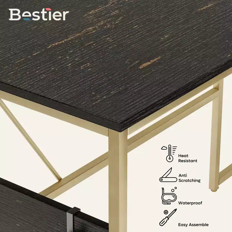 Bestier Reversible 60 L Shaped Corner Computer Desk with Removeable Hooks, 95 Long Table Desk with Storage Cubby & Cabinet for Home Office