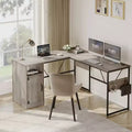 Bestier Reversible 60 L Shaped Corner Computer Desk with Removeable Hooks, 95 Long Table Desk with Storage Cubby & Cabinet for Home Office