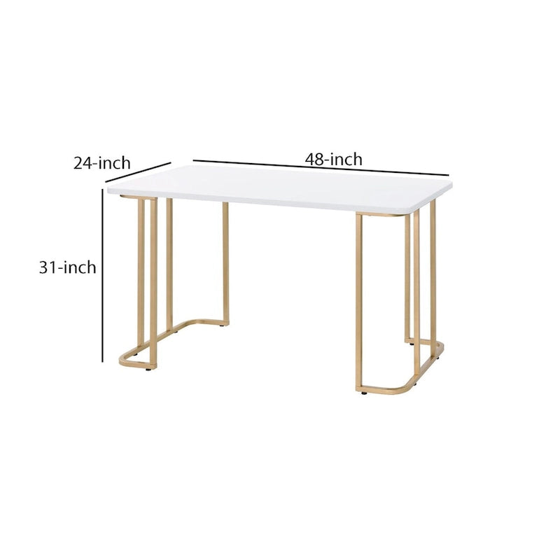 Writing Desk with Metal Curved Sled Base and Floor Protectors, White