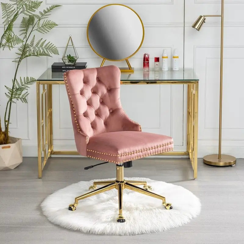 Office Chair with Wheels, Adjustable Height, Velvet Upholstered Tufted Button Computer Desk Chair Swivel