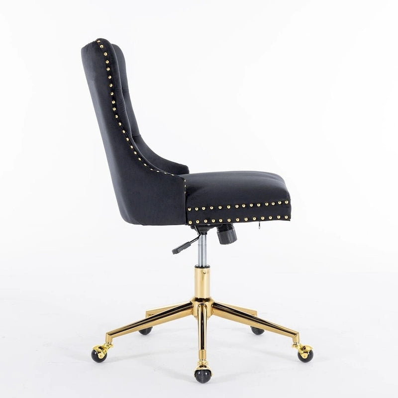 Office Chair with Wheels, Adjustable Height, Velvet Upholstered Tufted Button Computer Desk Chair Swivel