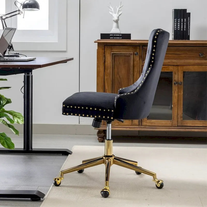 Office Chair with Wheels, Adjustable Height, Velvet Upholstered Tufted Button Computer Desk Chair Swivel