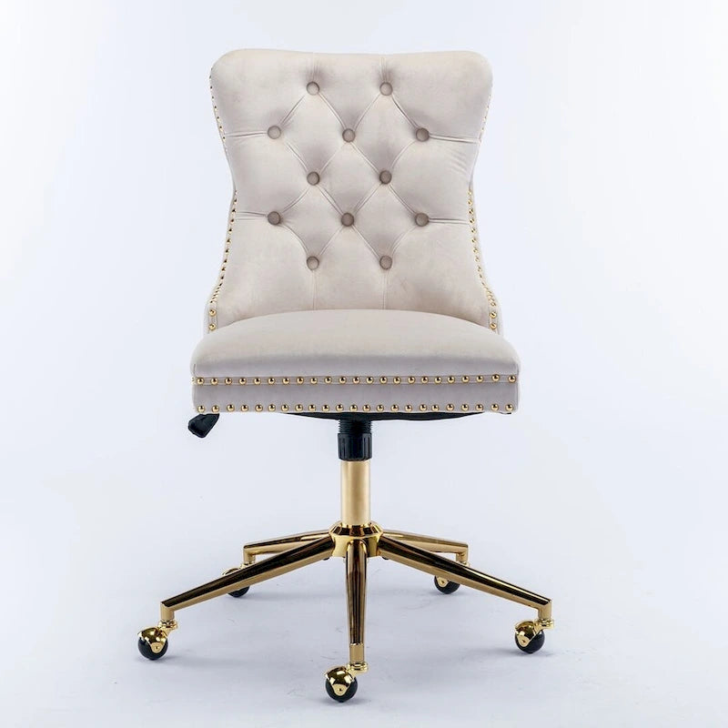 Office Chair with Wheels, Adjustable Height, Velvet Upholstered Tufted Button Computer Desk Chair Swivel