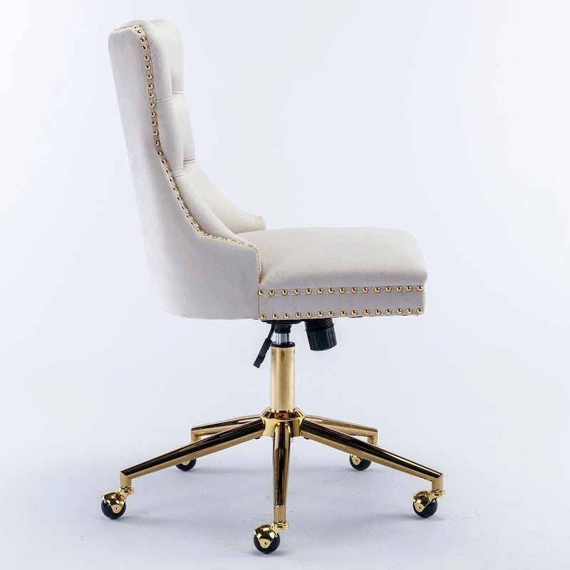 Office Chair with Wheels, Adjustable Height, Velvet Upholstered Tufted Button Computer Desk Chair Swivel