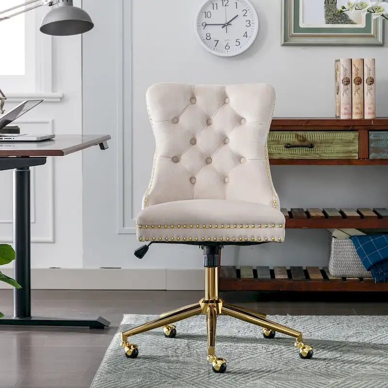 Office Chair with Wheels, Adjustable Height, Velvet Upholstered Tufted Button Computer Desk Chair Swivel