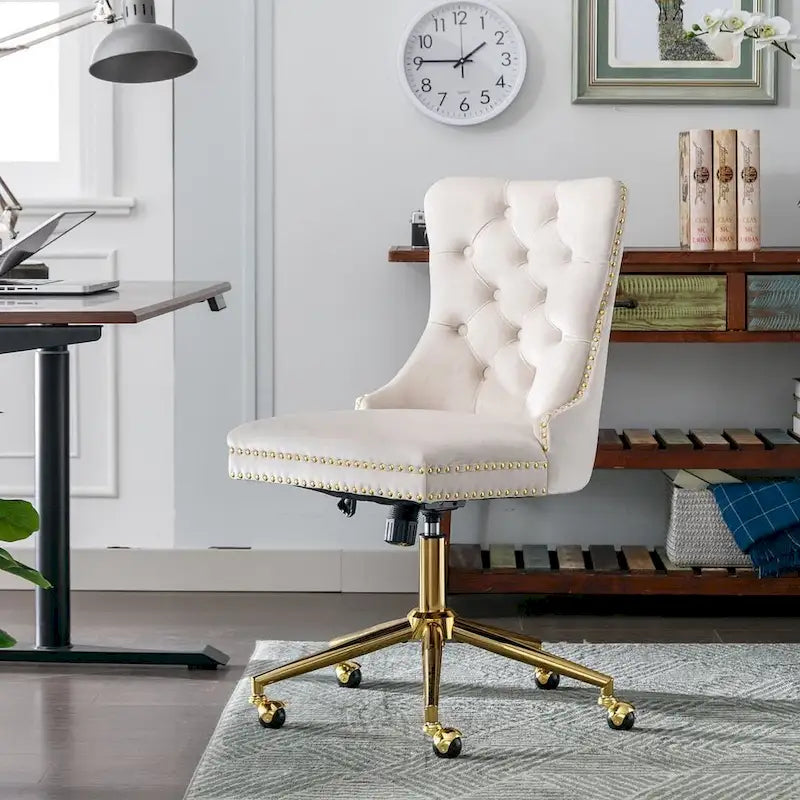 Office Chair with Wheels, Adjustable Height, Velvet Upholstered Tufted Button Computer Desk Chair Swivel