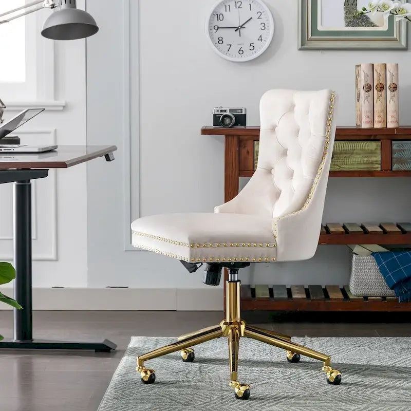 Office Chair with Wheels, Adjustable Height, Velvet Upholstered Tufted Button Computer Desk Chair Swivel