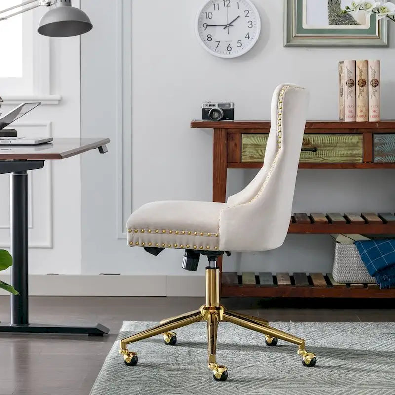 Office Chair with Wheels, Adjustable Height, Velvet Upholstered Tufted Button Computer Desk Chair Swivel