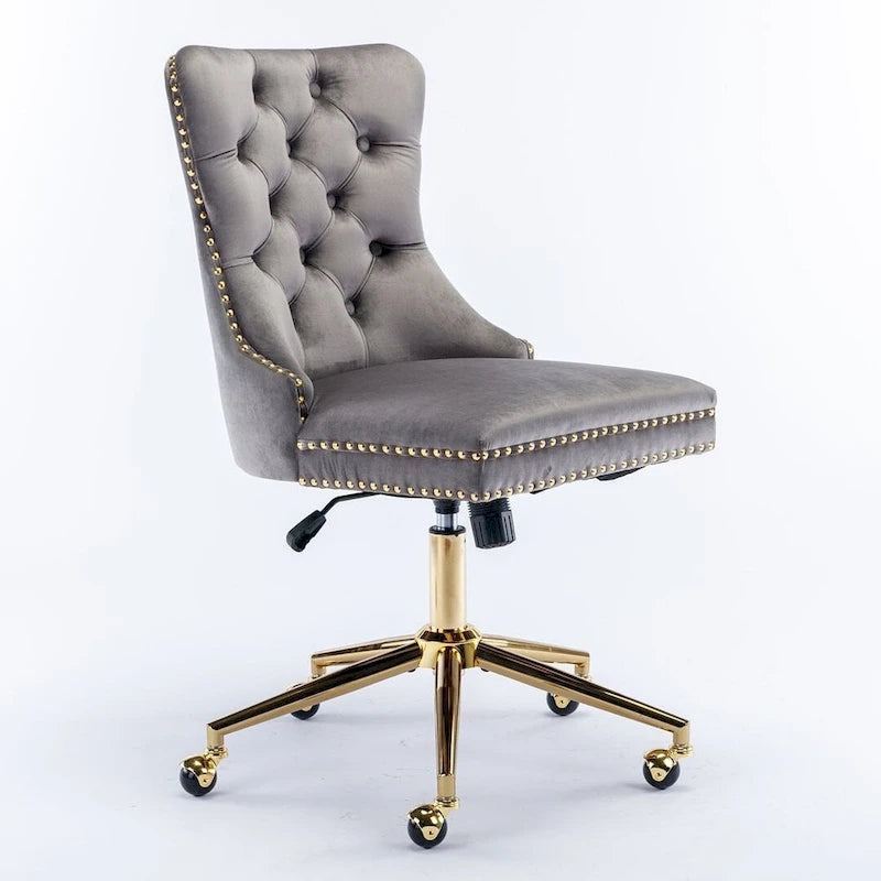 Office Chair with Wheels, Adjustable Height, Velvet Upholstered Tufted Button Computer Desk Chair Swivel
