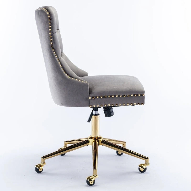 Office Chair with Wheels, Adjustable Height, Velvet Upholstered Tufted Button Computer Desk Chair Swivel