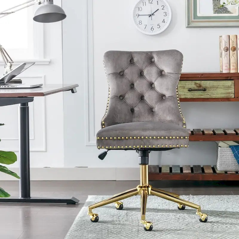 Office Chair with Wheels, Adjustable Height, Velvet Upholstered Tufted Button Computer Desk Chair Swivel