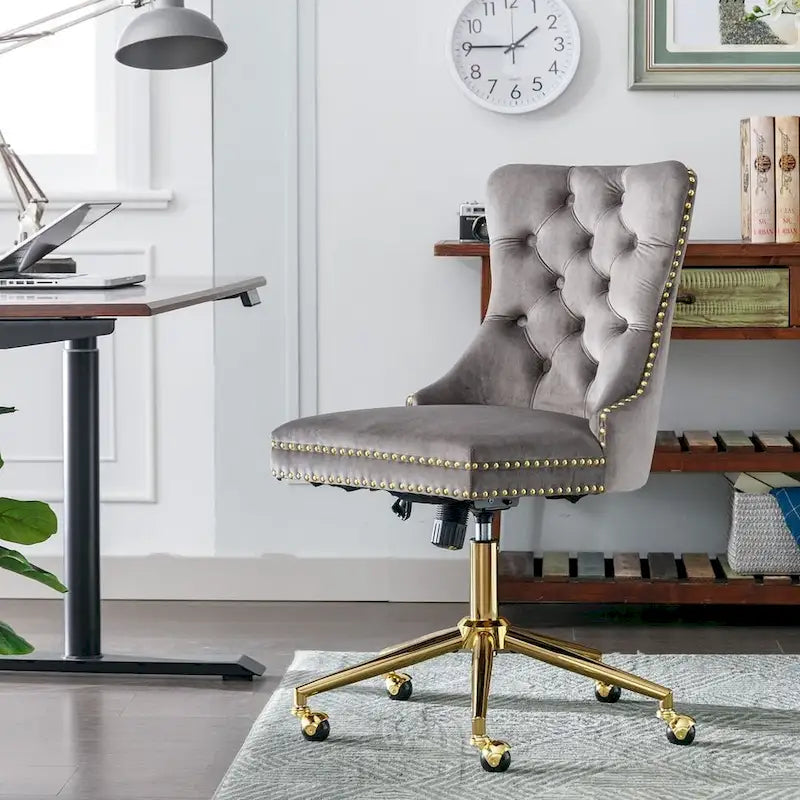 Office Chair with Wheels, Adjustable Height, Velvet Upholstered Tufted Button Computer Desk Chair Swivel
