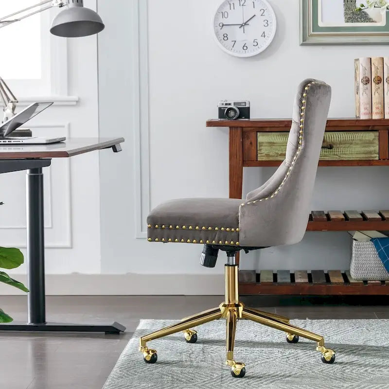 Office Chair with Wheels, Adjustable Height, Velvet Upholstered Tufted Button Computer Desk Chair Swivel