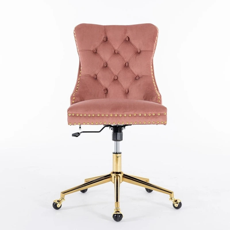 Office Chair with Wheels, Adjustable Height, Velvet Upholstered Tufted Button Computer Desk Chair Swivel