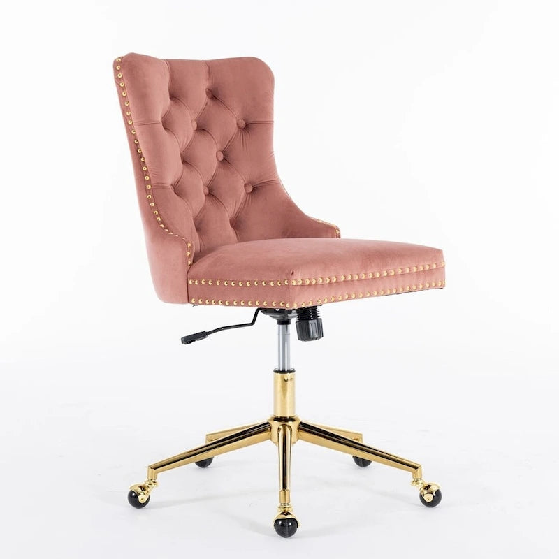 Office Chair with Wheels, Adjustable Height, Velvet Upholstered Tufted Button Computer Desk Chair Swivel