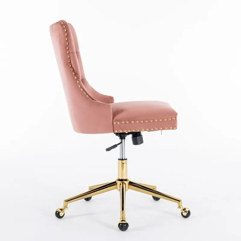 Office Chair with Wheels, Adjustable Height, Velvet Upholstered Tufted Button Computer Desk Chair Swivel