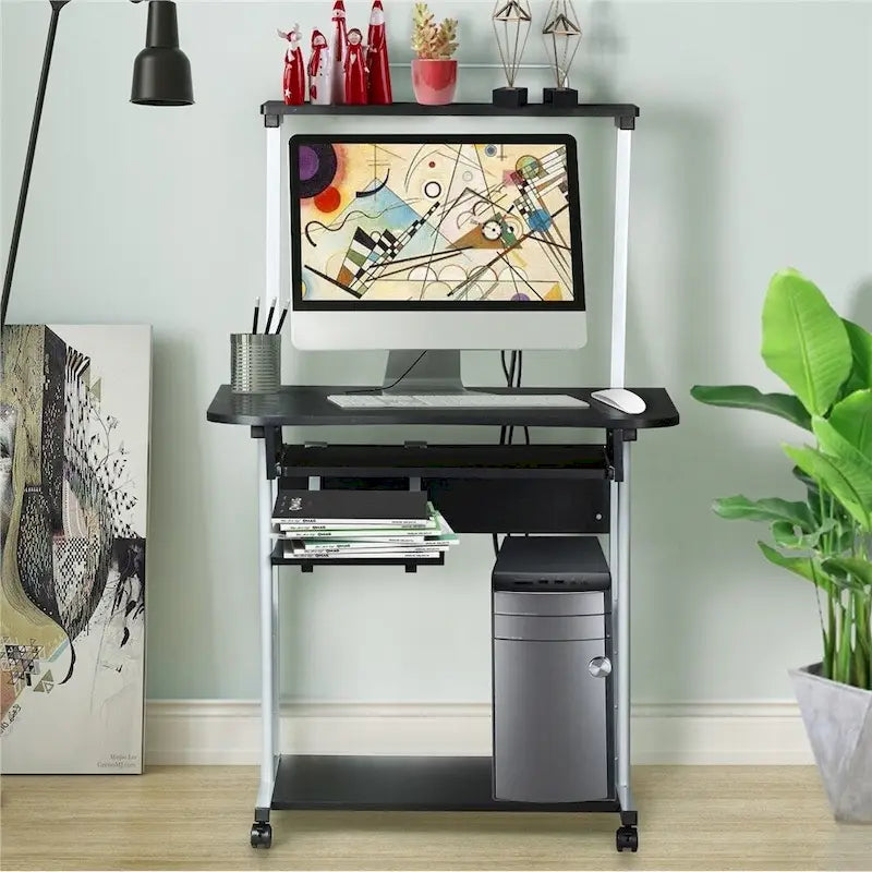 Yaheetech Portable Computer Desk with 4 Shelves and Keyboard Tray