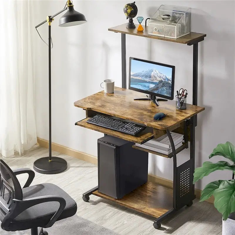 Yaheetech Portable Computer Desk with 4 Shelves and Keyboard Tray