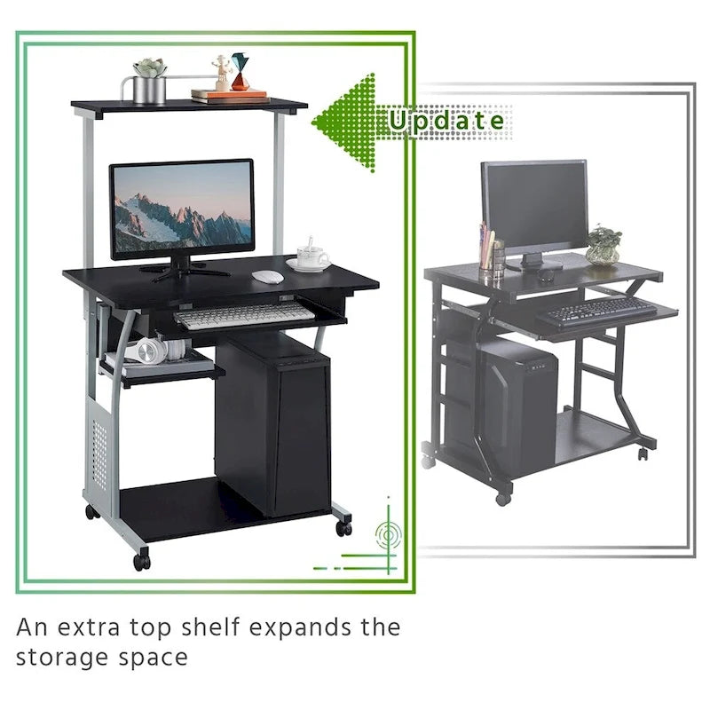 Yaheetech Portable Computer Desk with 4 Shelves and Keyboard Tray