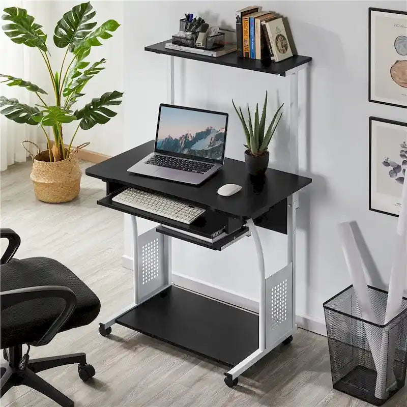 Yaheetech Portable Computer Desk with 4 Shelves and Keyboard Tray