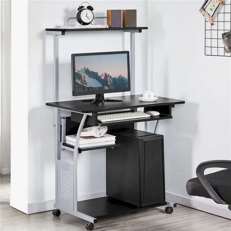 Yaheetech Portable Computer Desk with 4 Shelves and Keyboard Tray