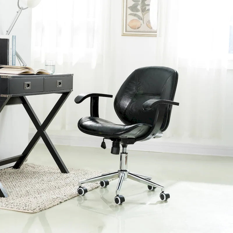 Glitzhome Leatherette Adjustable Swivel Desk Office Chair with Armrest Ergonomic Design