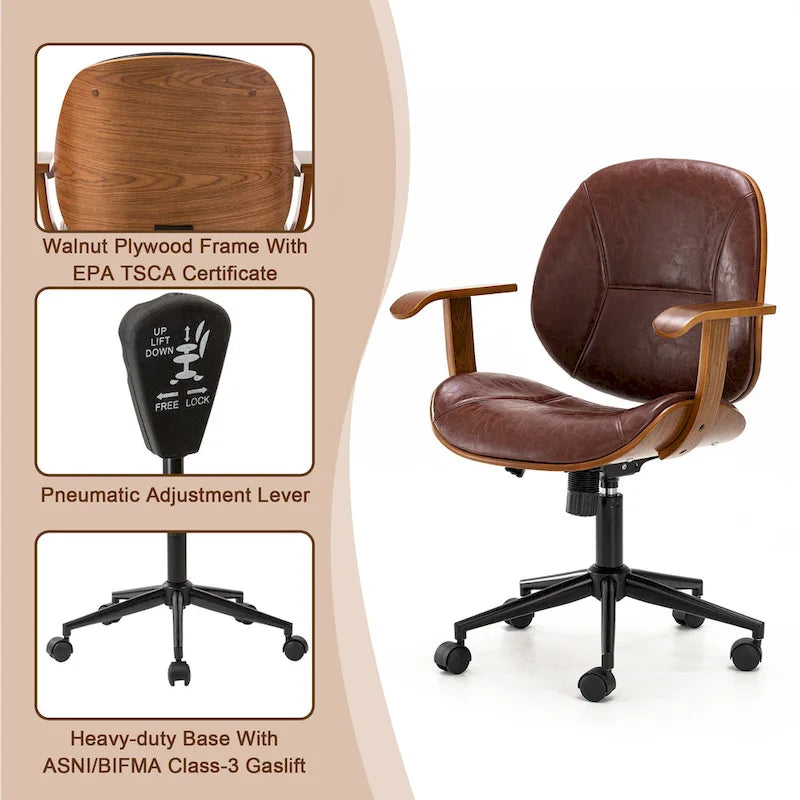 Glitzhome Leatherette Adjustable Swivel Desk Office Chair with Armrest Ergonomic Design