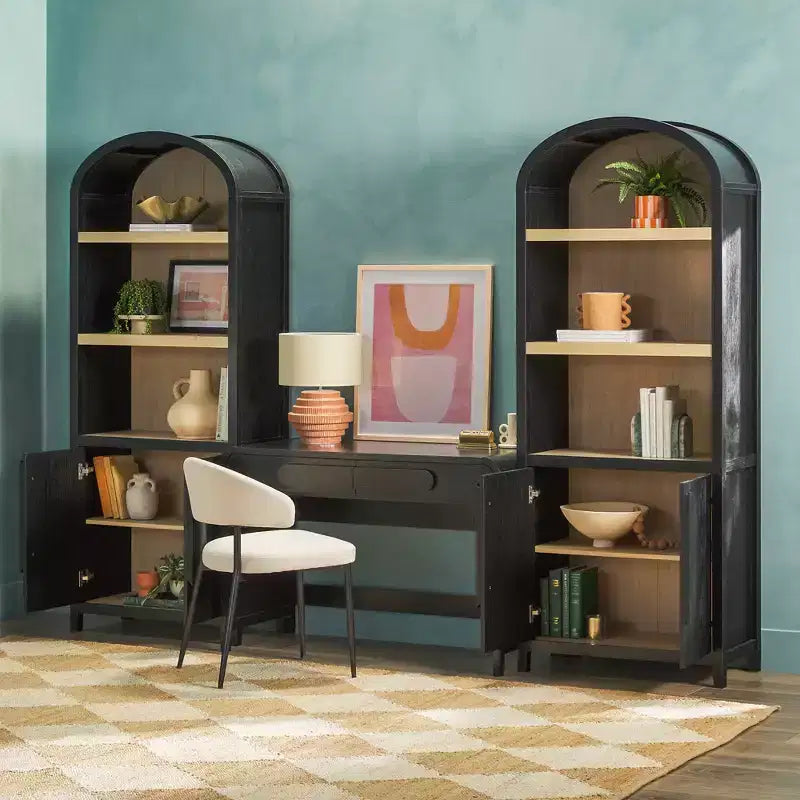 Saracina Home 3pc Modern Writing Desk with 2 Arched Bookcase Cabinets