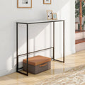 Maypex White Quartz Stone Narrow Console Table with Black Base