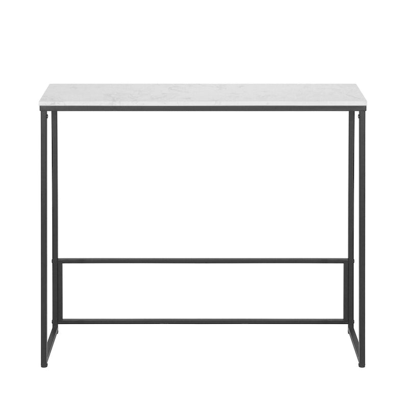Maypex White Quartz Stone Narrow Console Table with Black Base