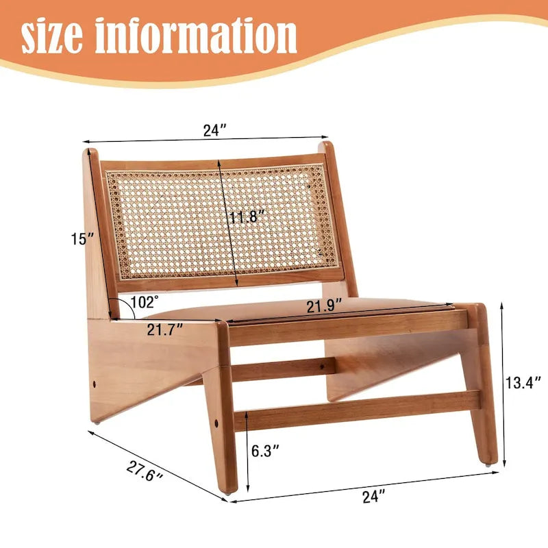Rattan Chairs,Mid Century Modern Accent Chair Armless Reading Side Chair Living Room Chair Boho Chair with Wooden Frame