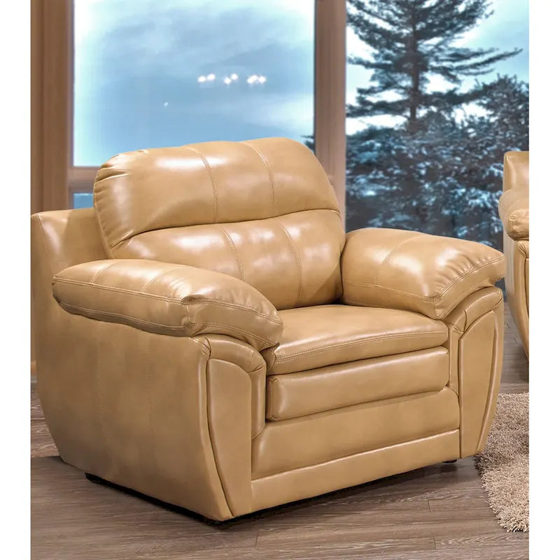 Simon Light Tan Brown Leather Gel Sofa, Loveseat and Chair Set