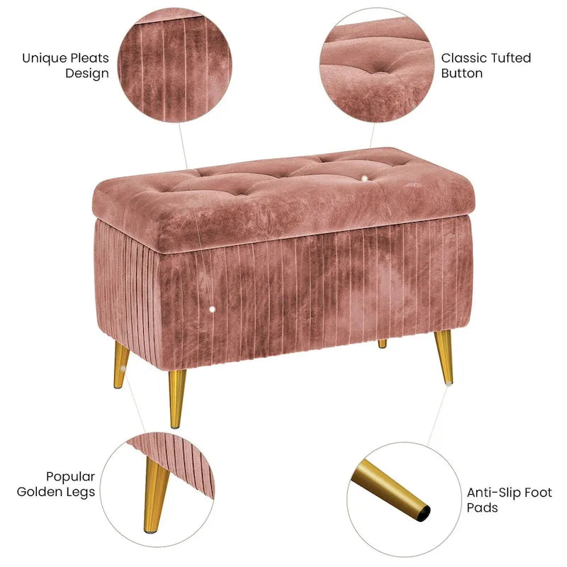 Modern Tufted Storage Ottoman Bench, Velvet Upholstered Storage Bench with Button Perfect for Bedroom, Living Room, Entryway