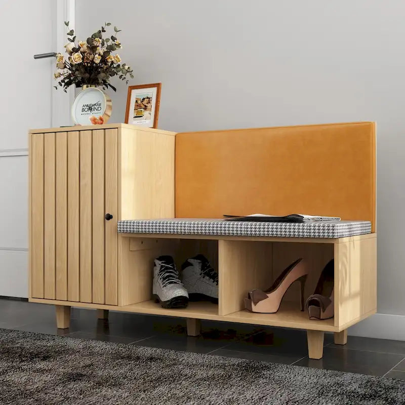 Chic Entryway Shoe Organizer with Seating Bench and Plush Backrest - 47.2