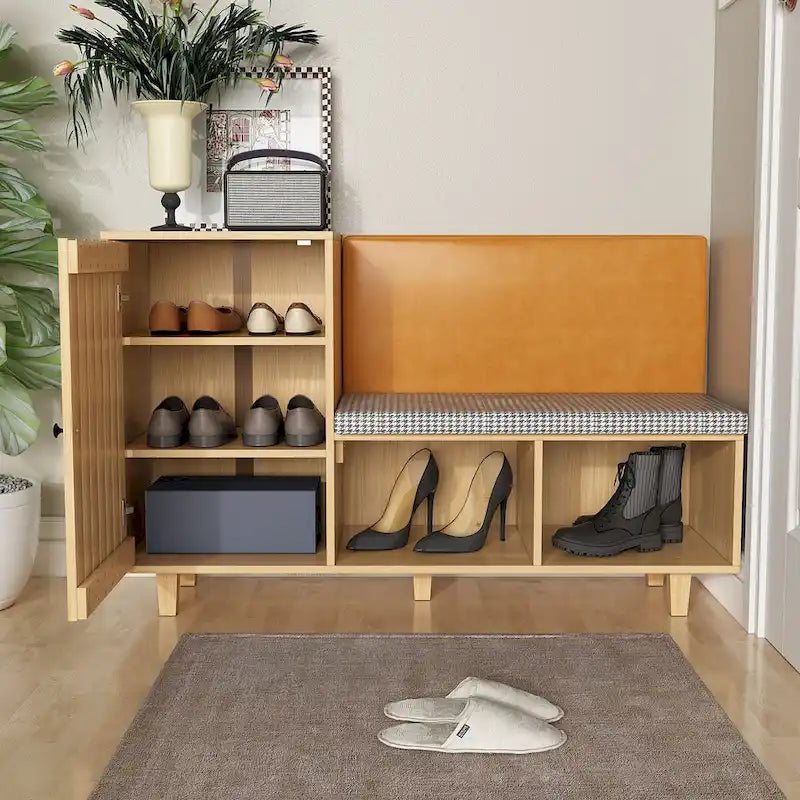 Chic Entryway Shoe Organizer with Seating Bench and Plush Backrest - 47.2