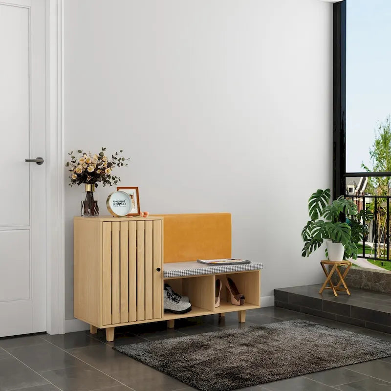 Chic Entryway Shoe Organizer with Seating Bench and Plush Backrest - 47.2