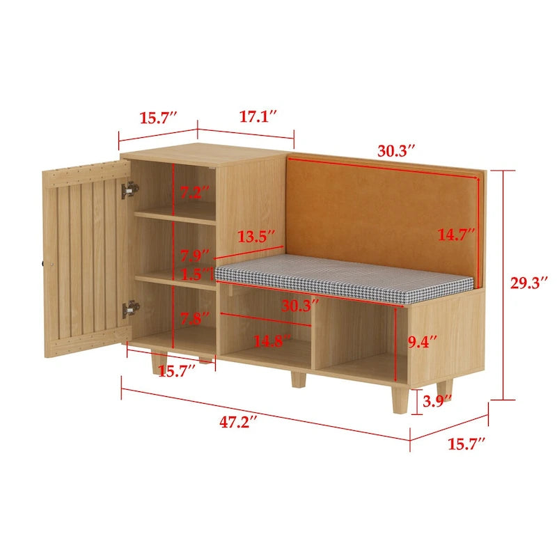 Chic Entryway Shoe Organizer with Seating Bench and Plush Backrest - 47.2