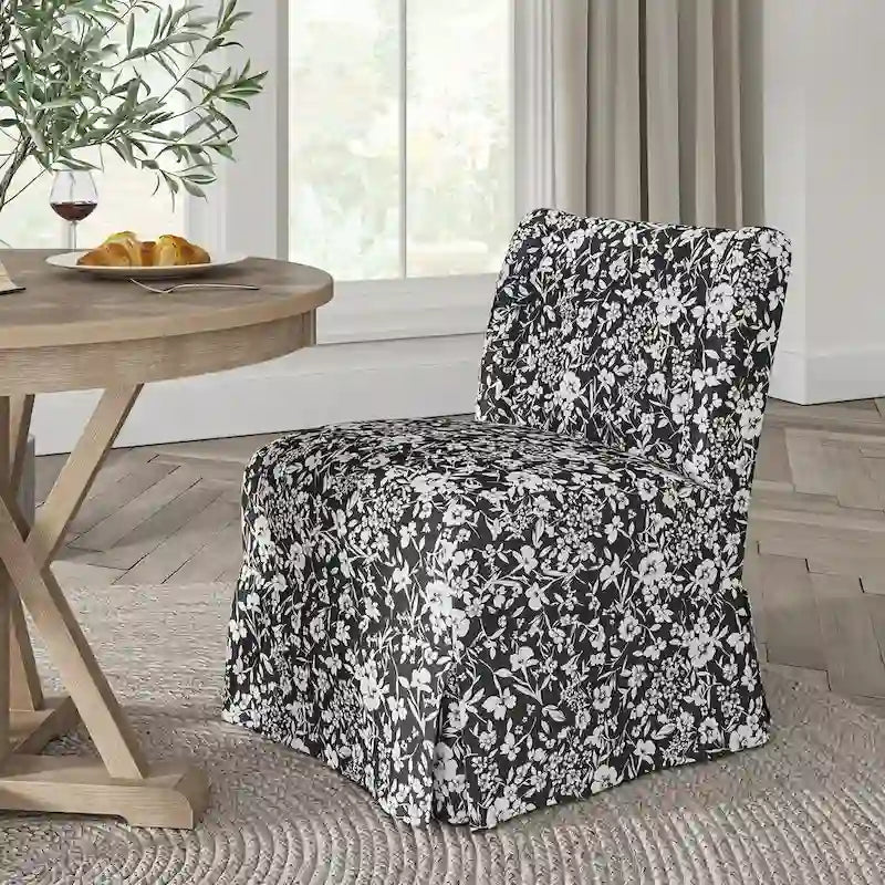 Falk Upholstered Farmhouse Armless Chair with Slipcover and Solid Wood Legs by HULALA HOME