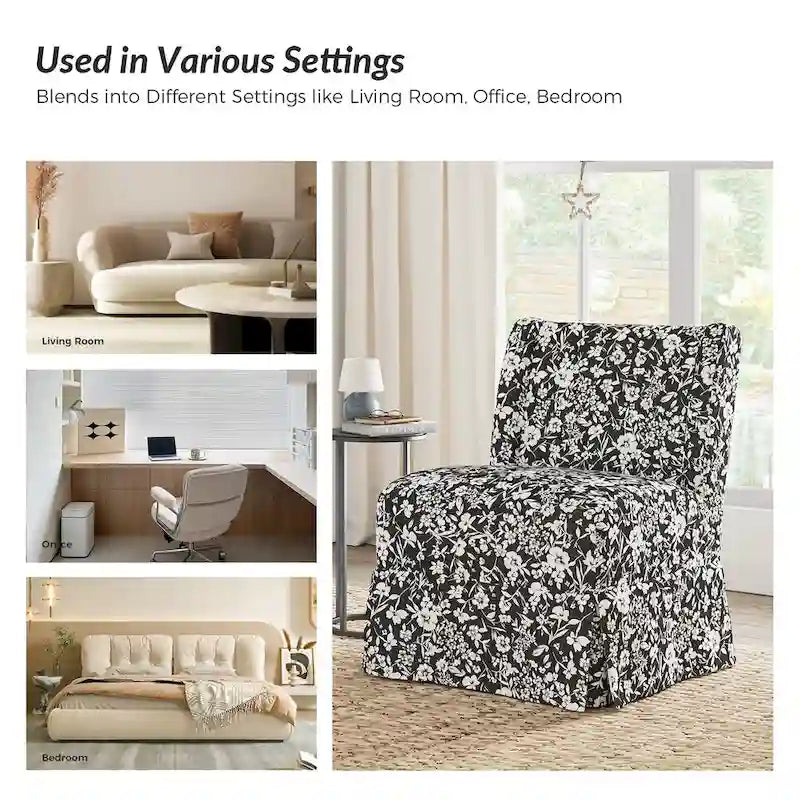 Falk Upholstered Farmhouse Armless Chair with Slipcover and Solid Wood Legs by HULALA HOME