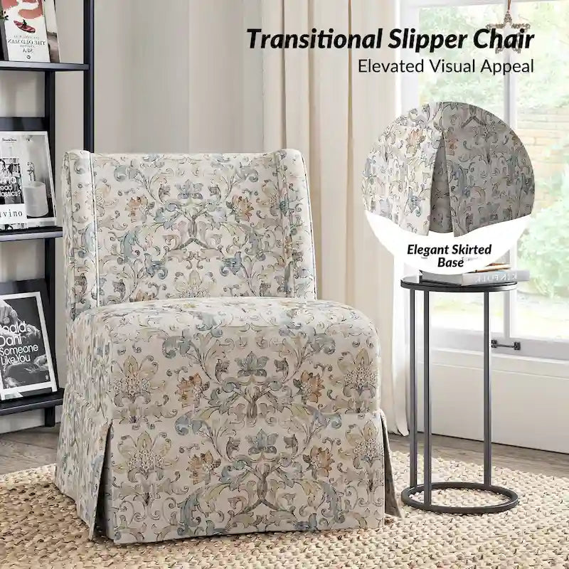 Falk Upholstered Farmhouse Armless Chair with Slipcover and Solid Wood Legs by HULALA HOME