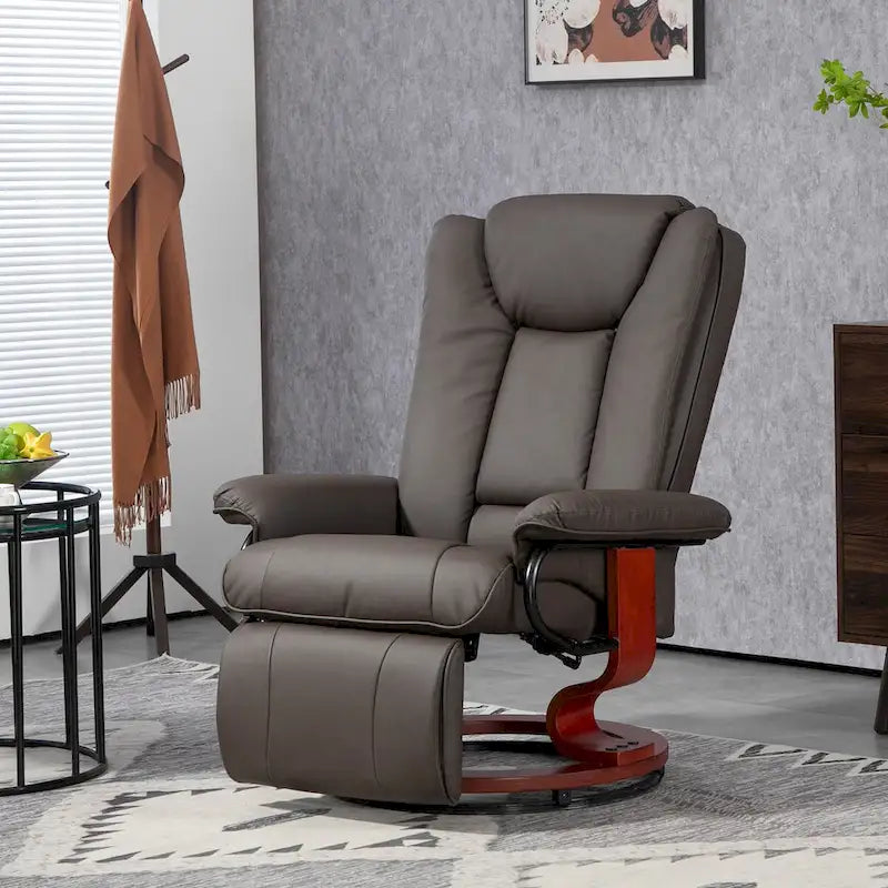 HOMCOM Swivel Recliner Chair, PU Leather Reclining Chair for Living Room, Modern Recliner Sofa with Footrest