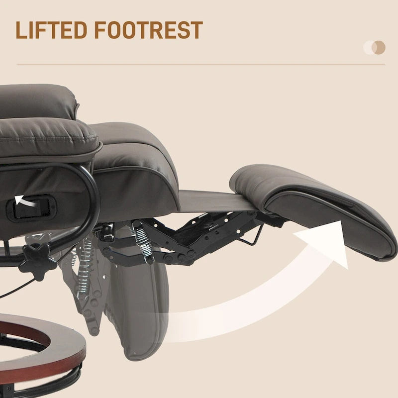 HOMCOM Swivel Recliner Chair, PU Leather Reclining Chair for Living Room, Modern Recliner Sofa with Footrest