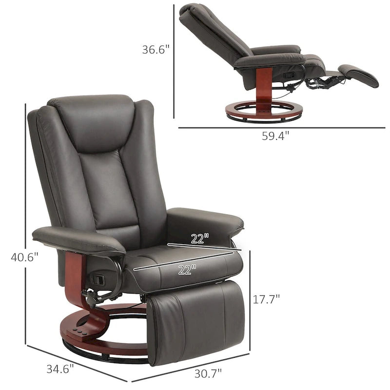 HOMCOM Swivel Recliner Chair, PU Leather Reclining Chair for Living Room, Modern Recliner Sofa with Footrest