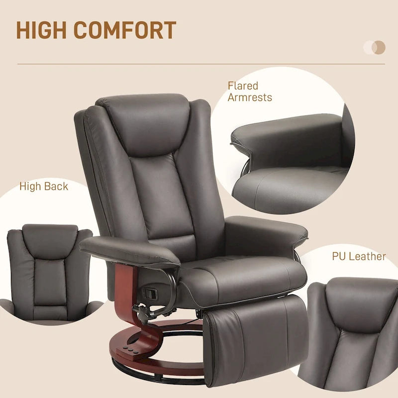HOMCOM Swivel Recliner Chair, PU Leather Reclining Chair for Living Room, Modern Recliner Sofa with Footrest