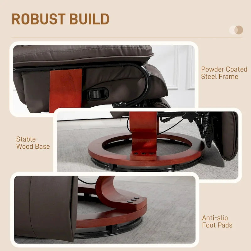 HOMCOM Swivel Recliner Chair, PU Leather Reclining Chair for Living Room, Modern Recliner Sofa with Footrest