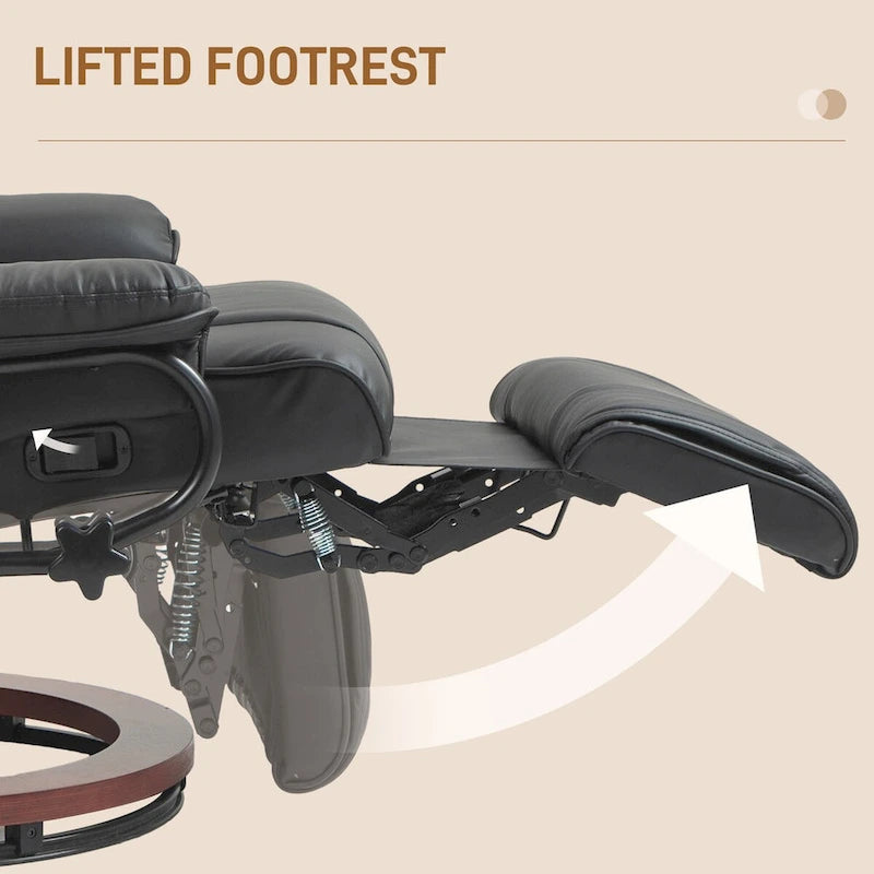 HOMCOM Swivel Recliner Chair, PU Leather Reclining Chair for Living Room, Modern Recliner Sofa with Footrest