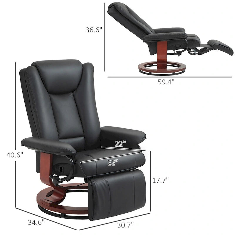 HOMCOM Swivel Recliner Chair, PU Leather Reclining Chair for Living Room, Modern Recliner Sofa with Footrest