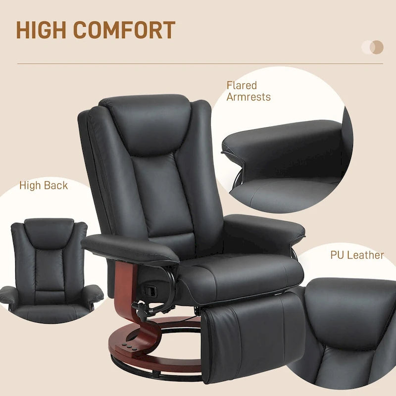 HOMCOM Swivel Recliner Chair, PU Leather Reclining Chair for Living Room, Modern Recliner Sofa with Footrest