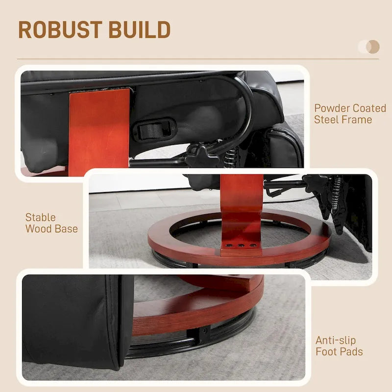 HOMCOM Swivel Recliner Chair, PU Leather Reclining Chair for Living Room, Modern Recliner Sofa with Footrest