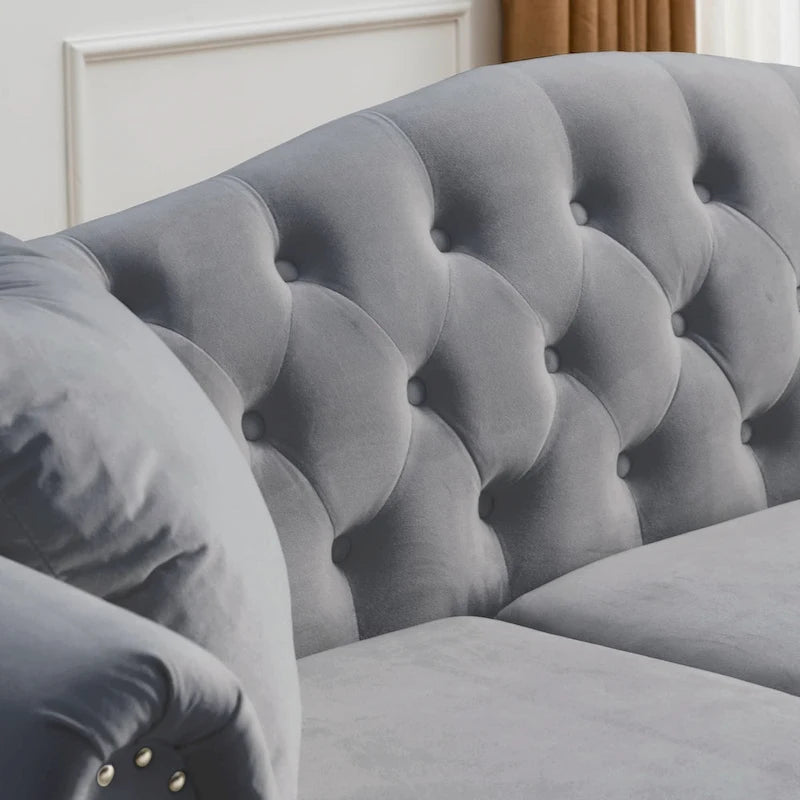 79  Chesterfield Sofa Grey Velvet for Living Room, 3 Seater Sofa Tufted Couch with Rolled Arms and Nailhead